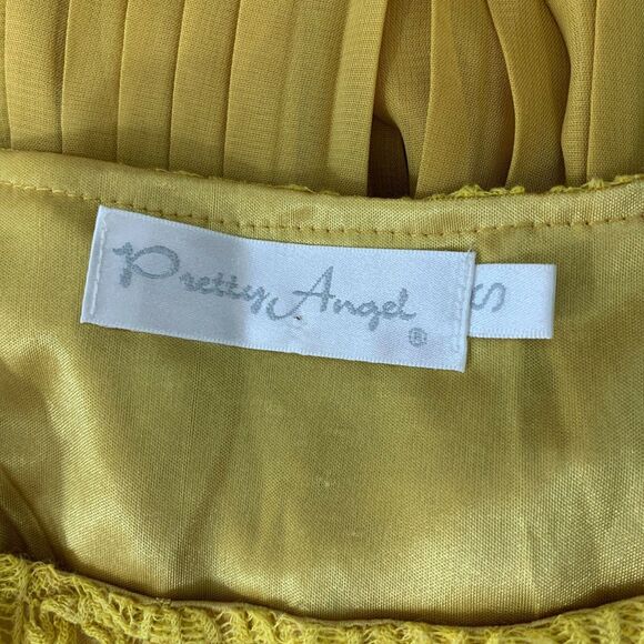 Pretty Angels Small Dress Silk Boho Yellow One Piece Accordion Skirt - Picture 4 of 8